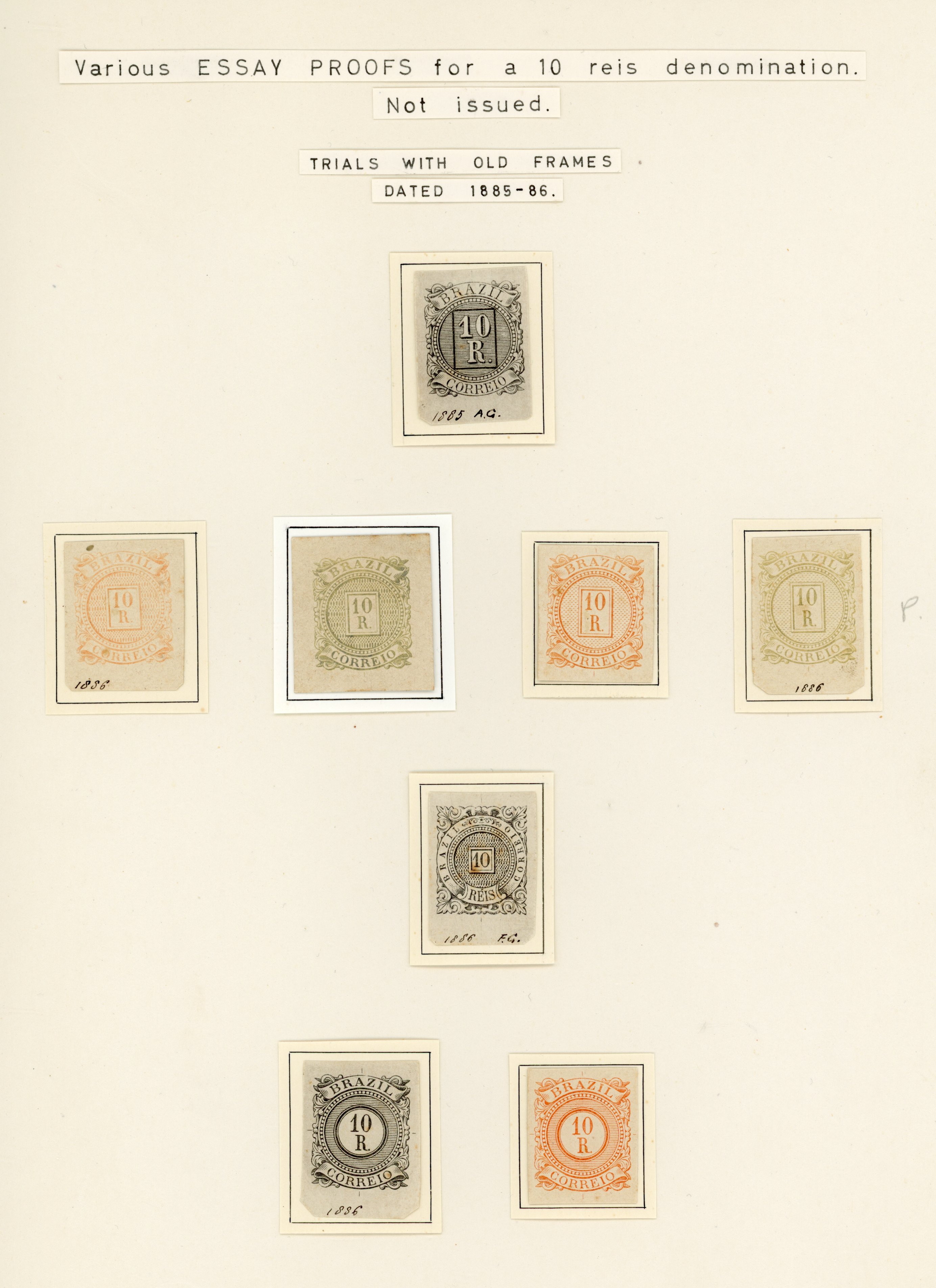 Brazil 1885-86 engraved die proofs for unissued 10r Numeral