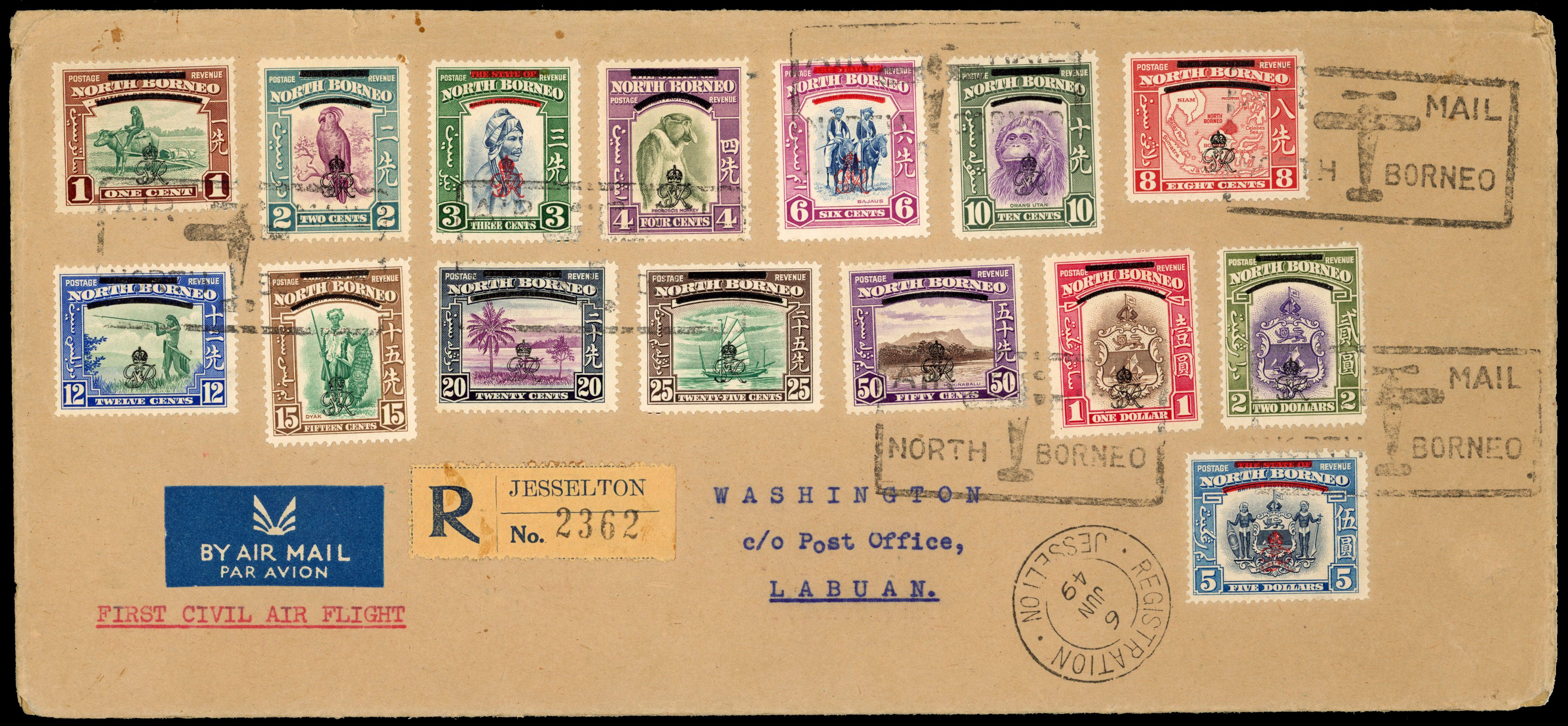 North Borneo SG 335-349 airmail cover