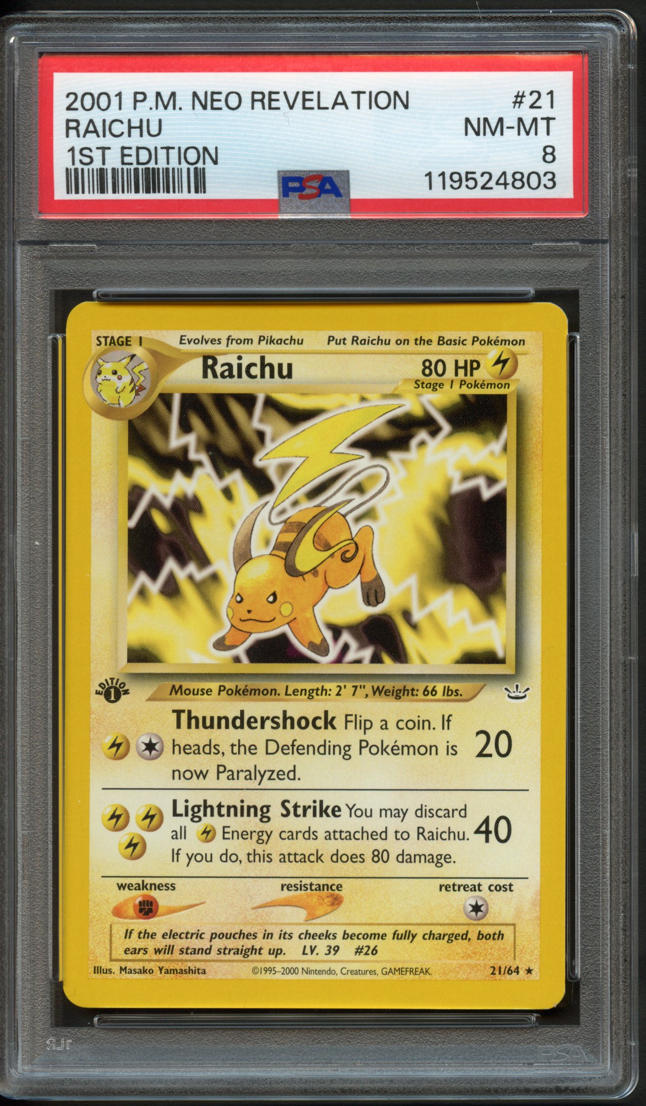 PSA 8 Raichu 1st Edition - Neo Revelation #21 2001