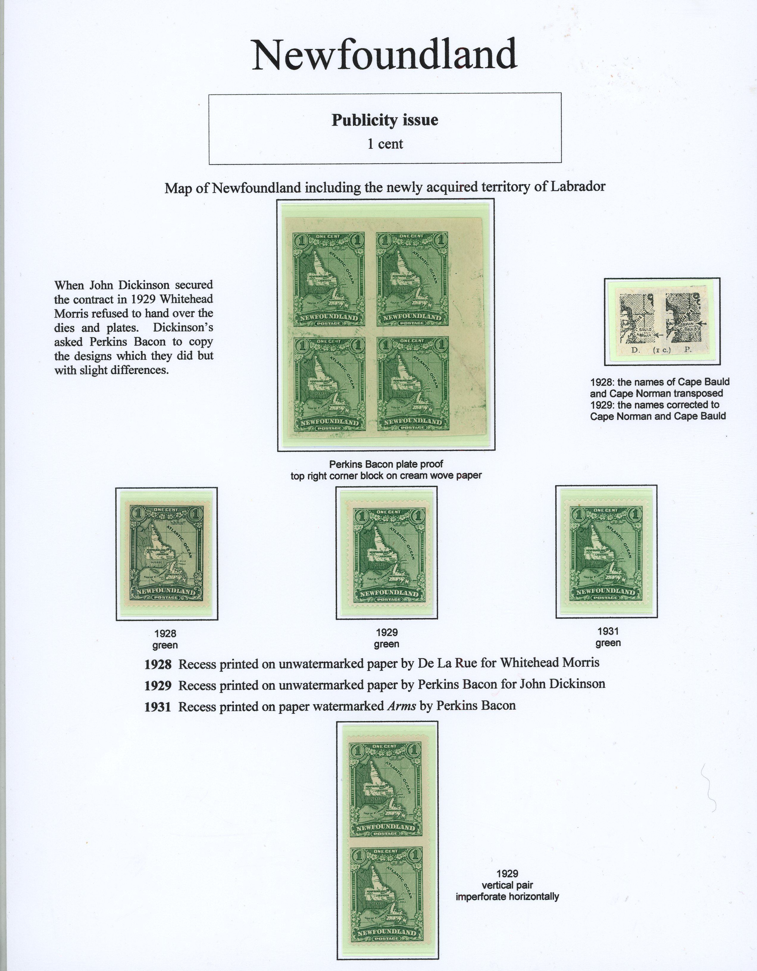 Newfoundland 1928-29 Publicity issue 1ct,2ct,3ct,4ct...