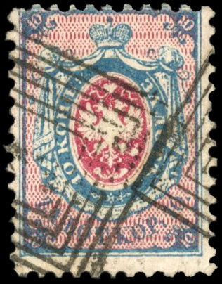 Poland 1860 10k blue and rose used part six-line squares 1 cancel,