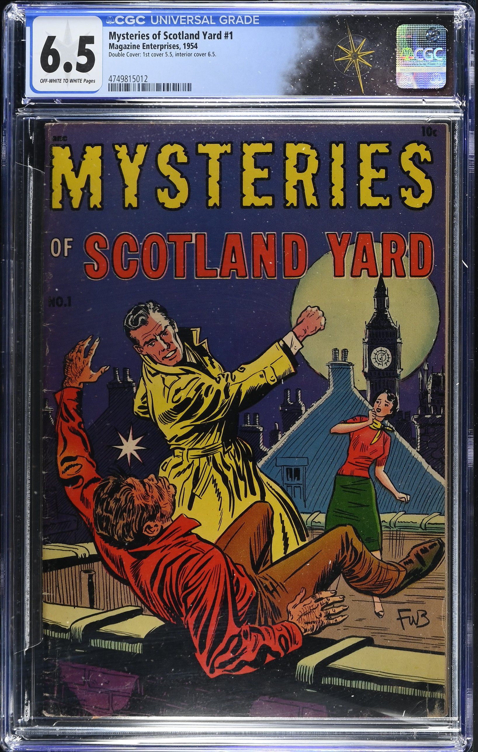 Mysteries of Scotland Yard #1 CGC 6.5 Cover by Frank Bolle (Magazine Enterprises, 1954) Off-White to White Pages