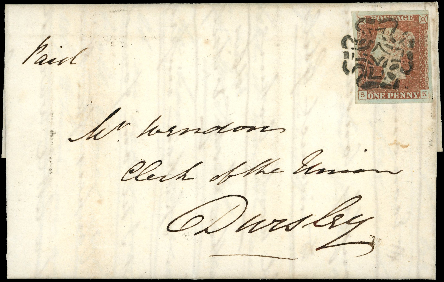 Great Britain 1841 1d red (SK), plate 1b, to Dursley called by Wootton-under-Edhe Maltese Cross