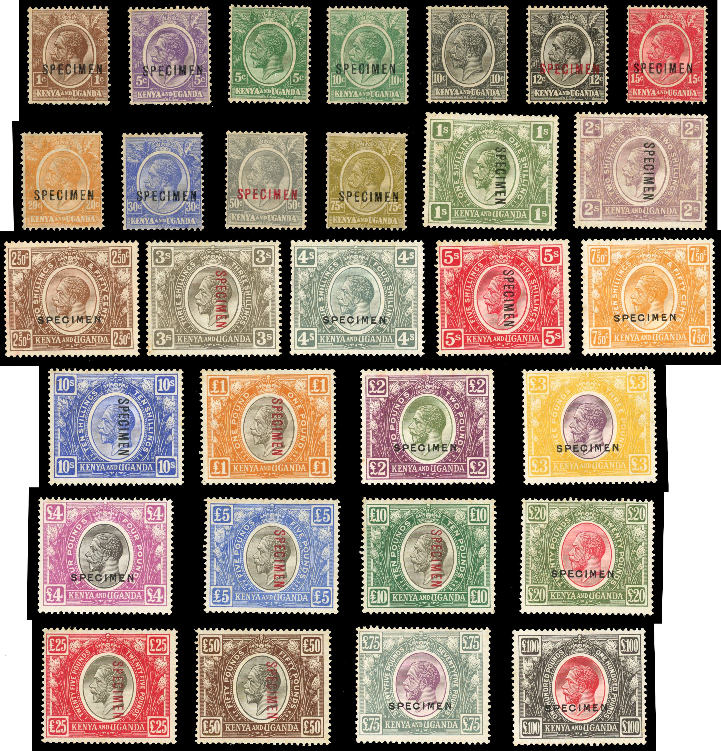 1922-27 1c to £100, set of thirty values overprinted SPECIMEN' except 5c green and 10s black (un-overprinted)