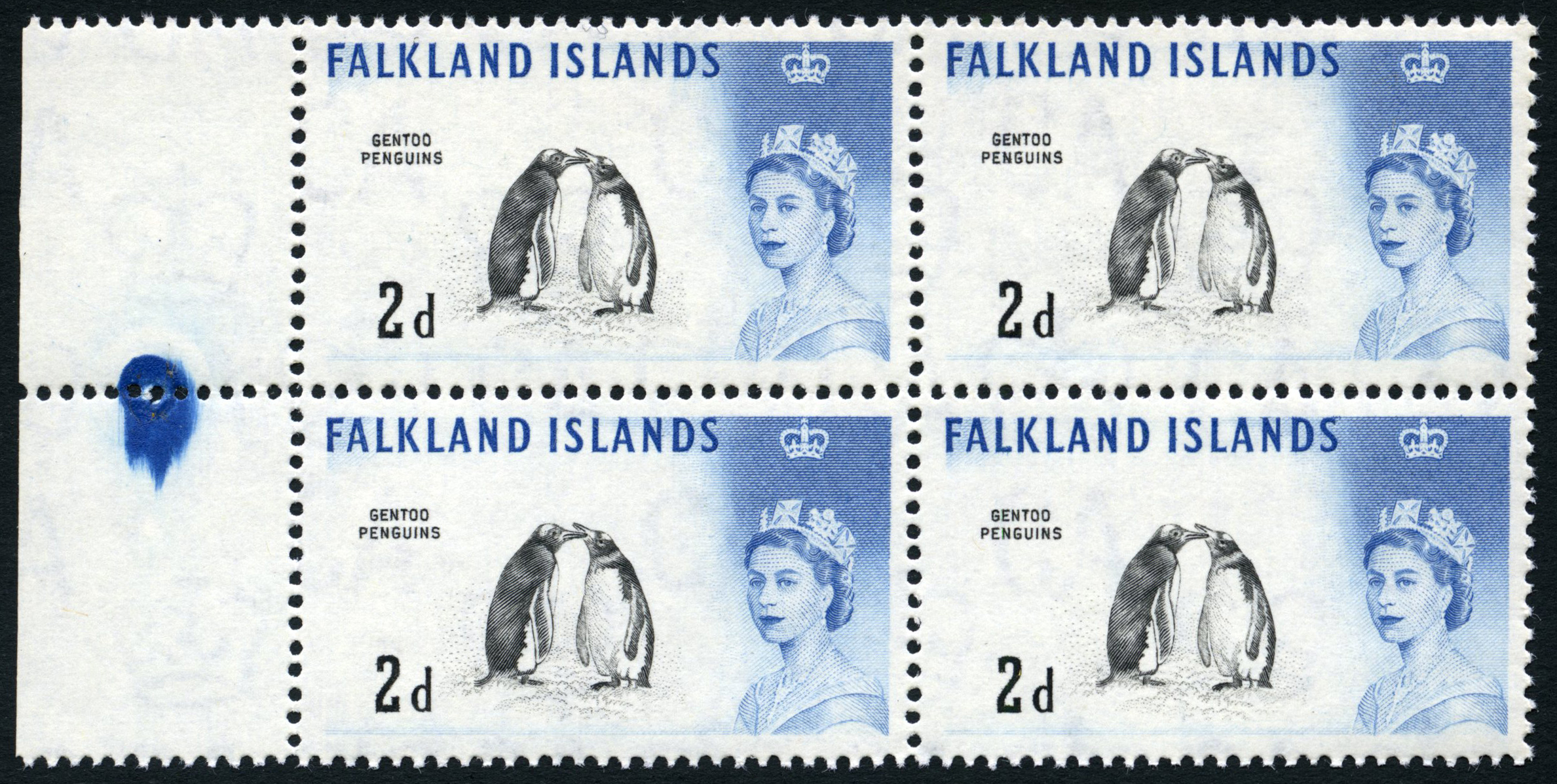 1966 DLR 2d black and deep blue marginal block of four u/m. SG 195a, cat...