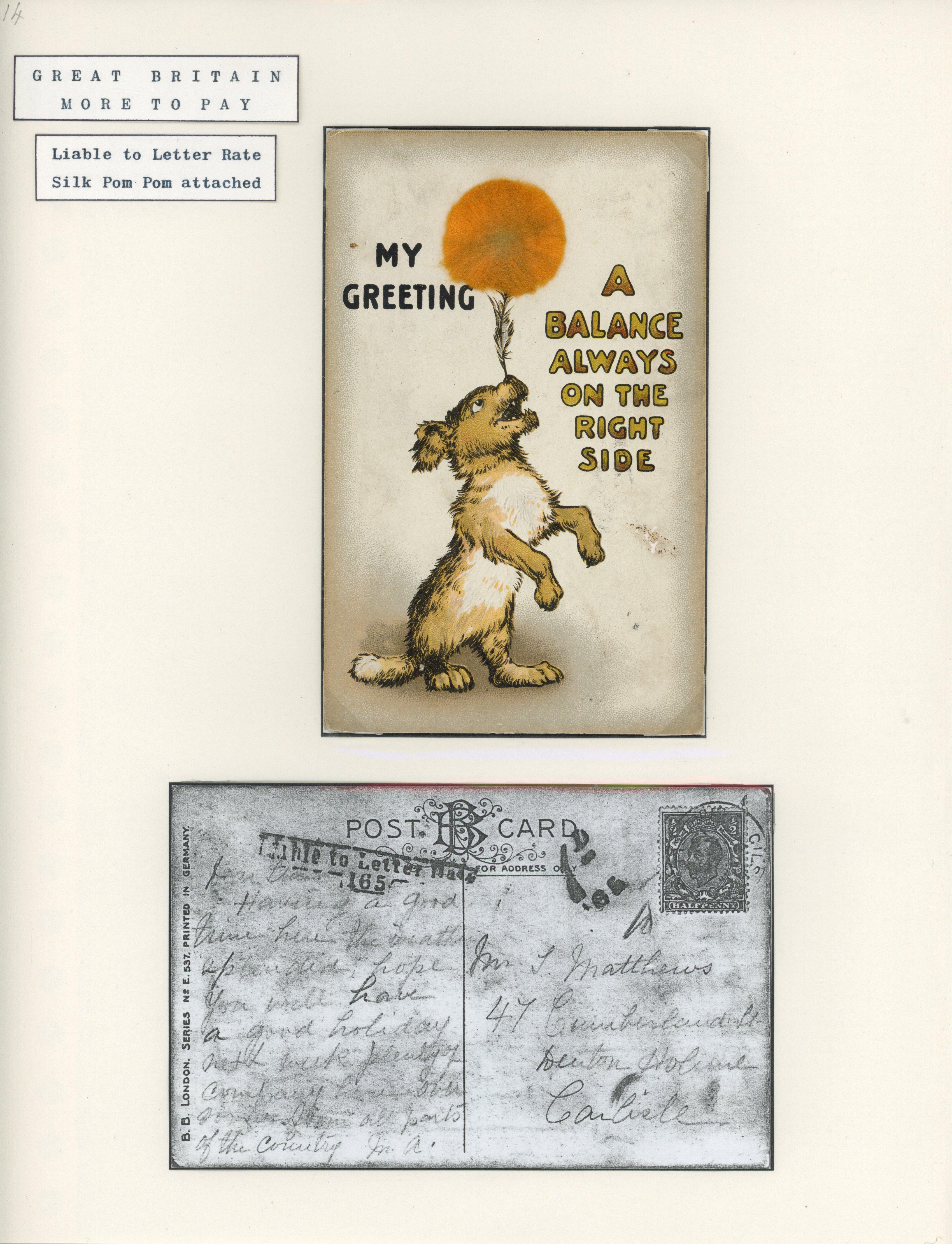 Great Britain 1913 novelty postcard with a silk pom pom attached