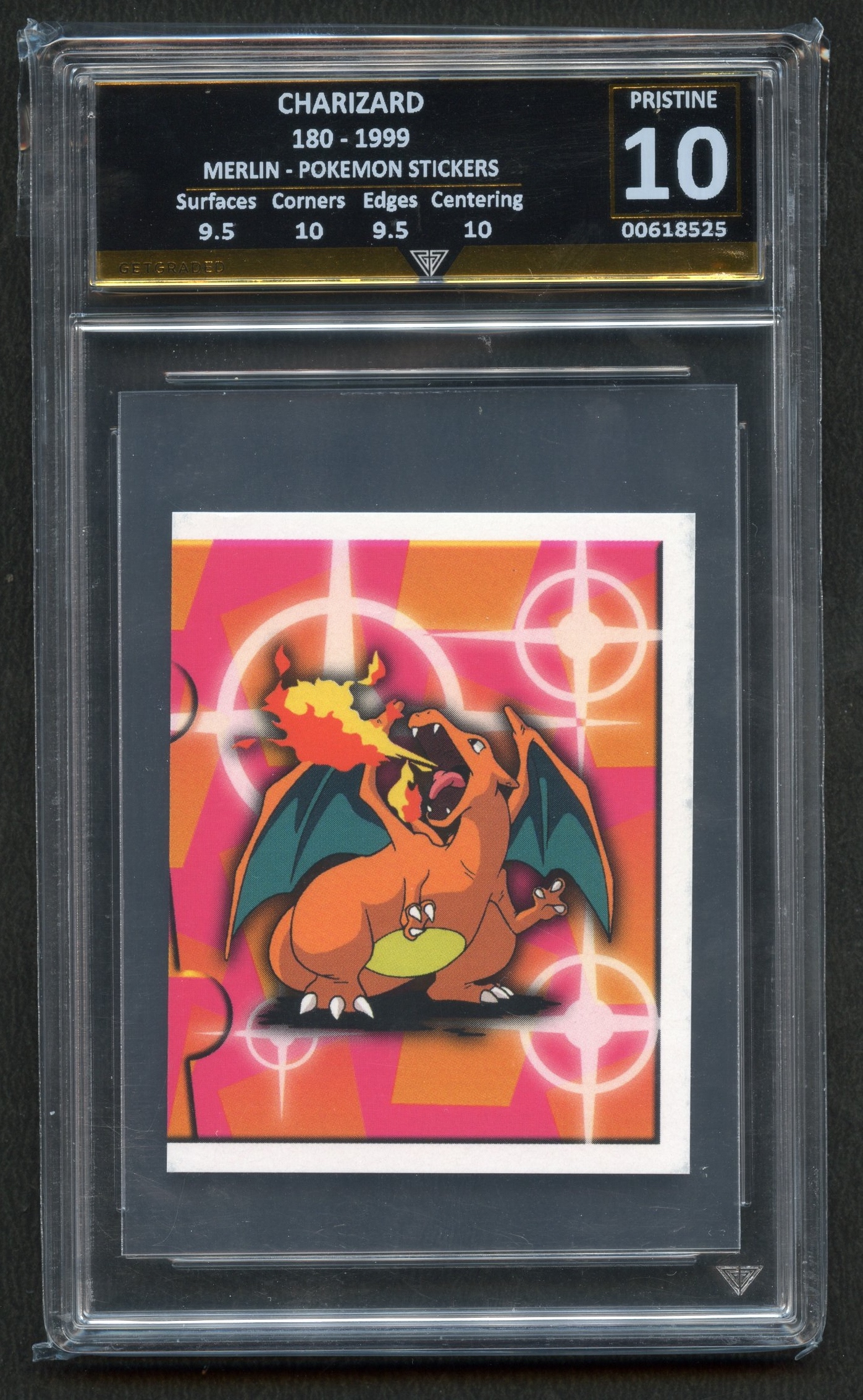 Get Graded Pristine 10 Charizard #180 Merlin Pokémon Stickers 1999