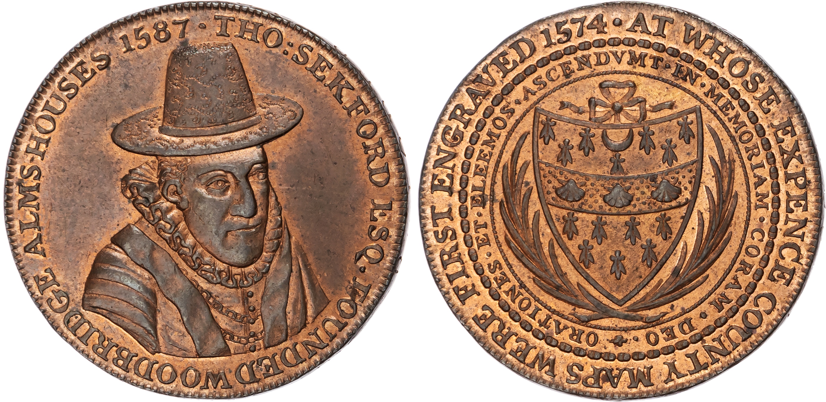 Suff . Woodbridge, Robert Loder (printer & bookseller) Penny 1796, Bust of cartographer Thomas Sekford threequ…
