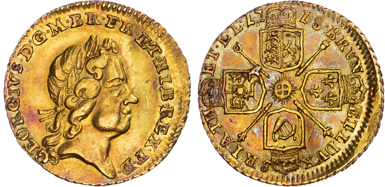 George I (1714-1727), AV Quarter Guinea, 1718.