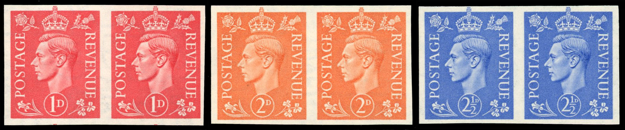 Great Britain 1941 1d-2½d, Set of Three Horizontal Pairs, BPMA Imprimatur, SG 486/9a