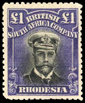 Rhodesia 1917-20 £1 deep grey-black and deep violet die IIIA perf 14
