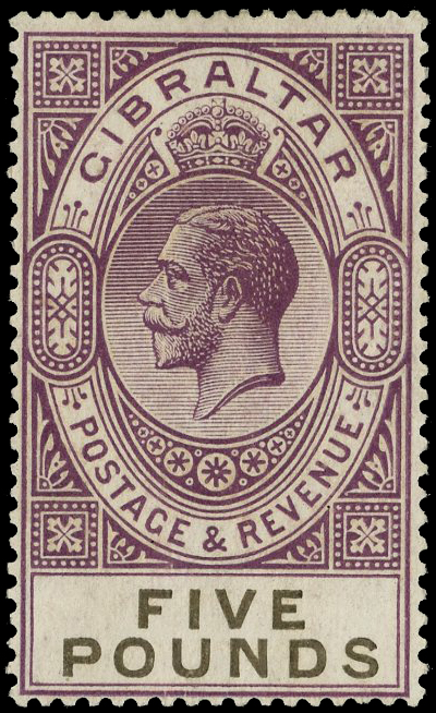 GIBRALTAR: 1925-32 £5 violet and black, BPA certificate (1986) fine unused o.g. SG 108