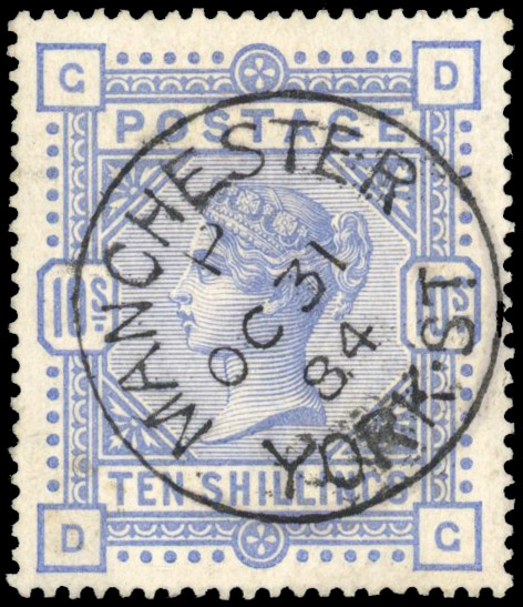 GB 1883-84 10s cobalt on white paper, very fine used, SG 182