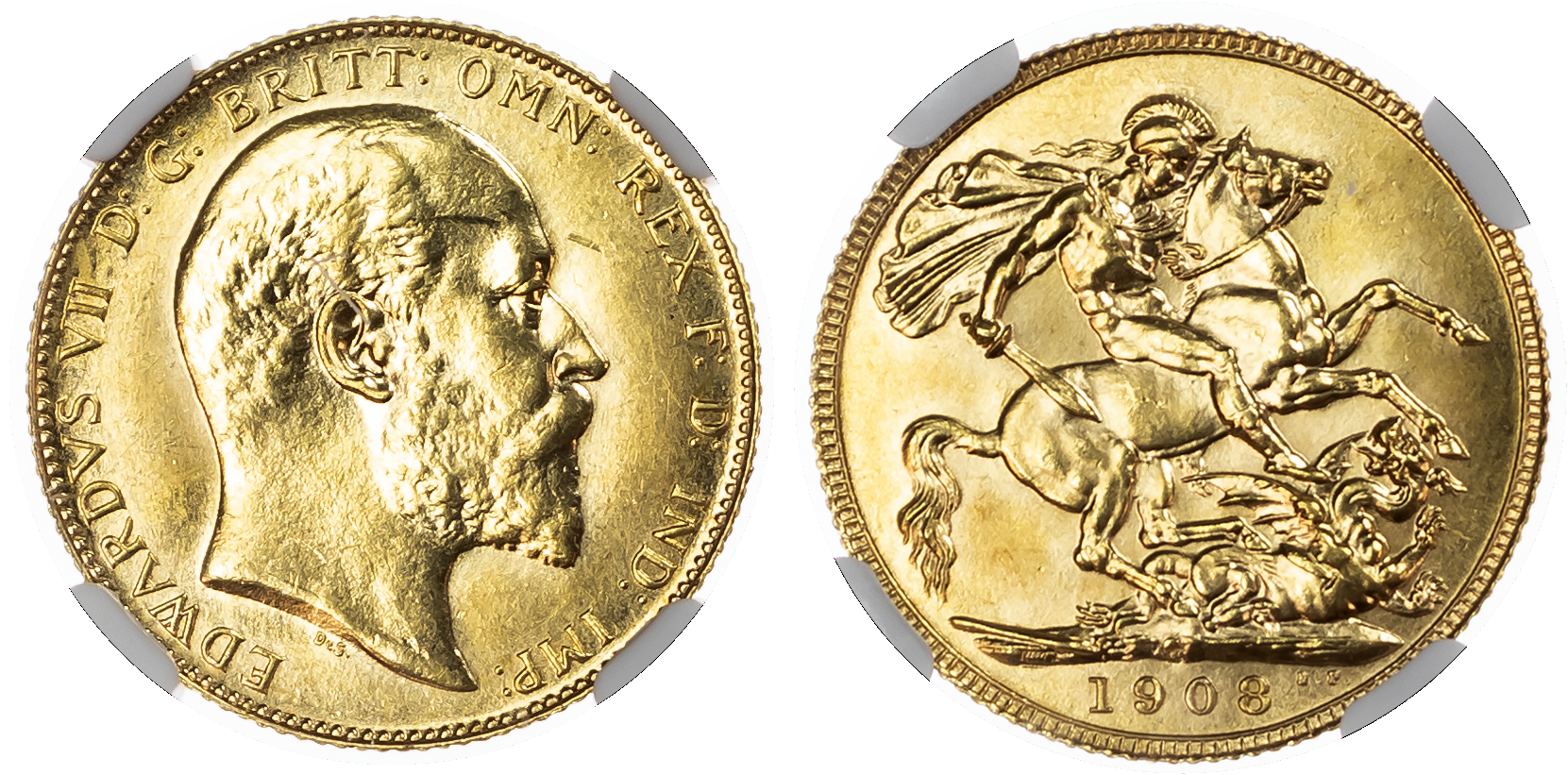 Edward VII (1901-1910), Specimen, Satin Finish Sovereign, 1908 C, Ottawa. NGC SP62