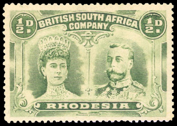 Rhodesia 1910-13 ½d emerald perf 15