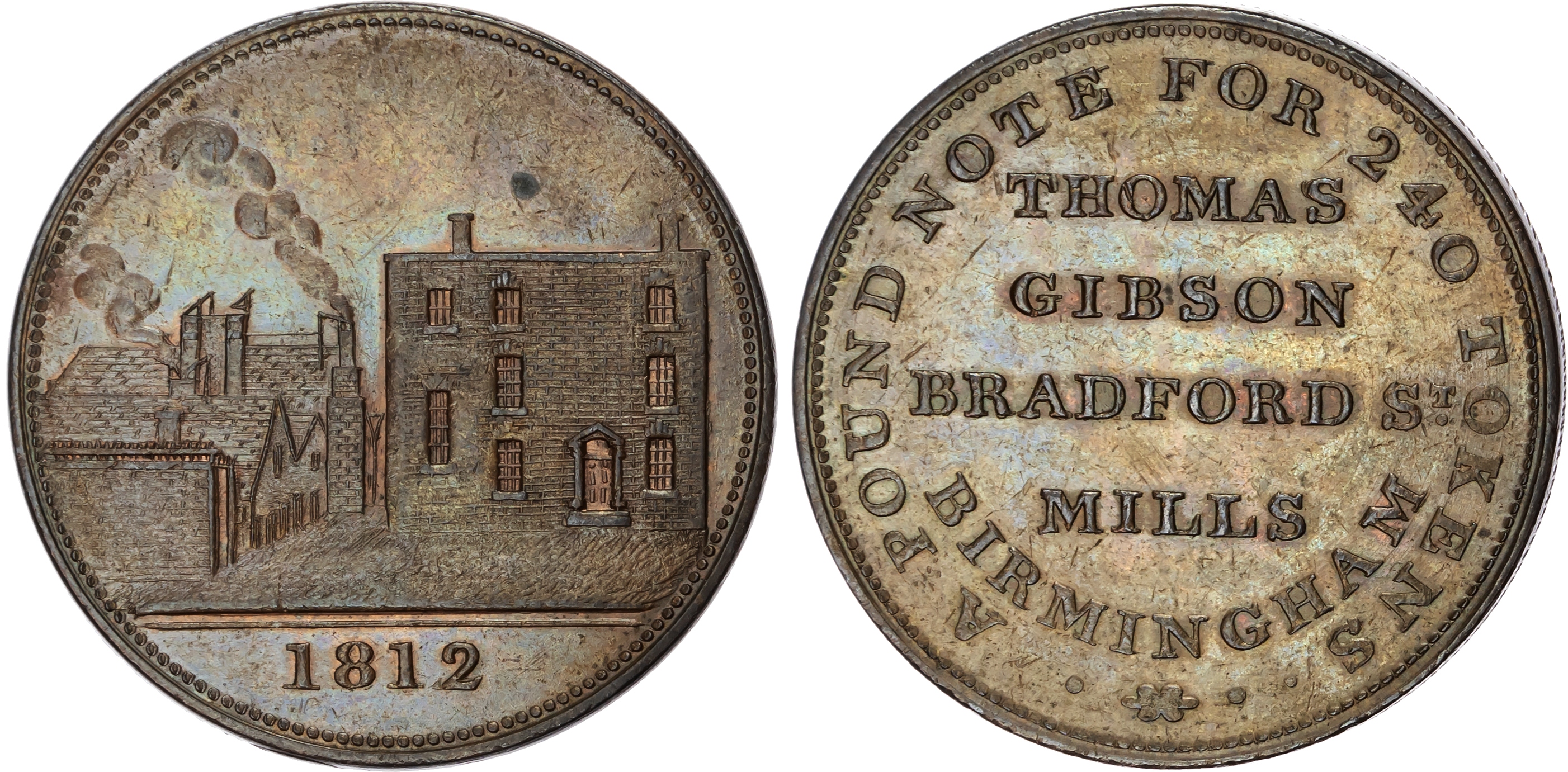 BIRMINGHAM, Warks. Thomas Gibson (metal rolling & wire manufacturer) Penny 1812, View of factory - Bradford St…