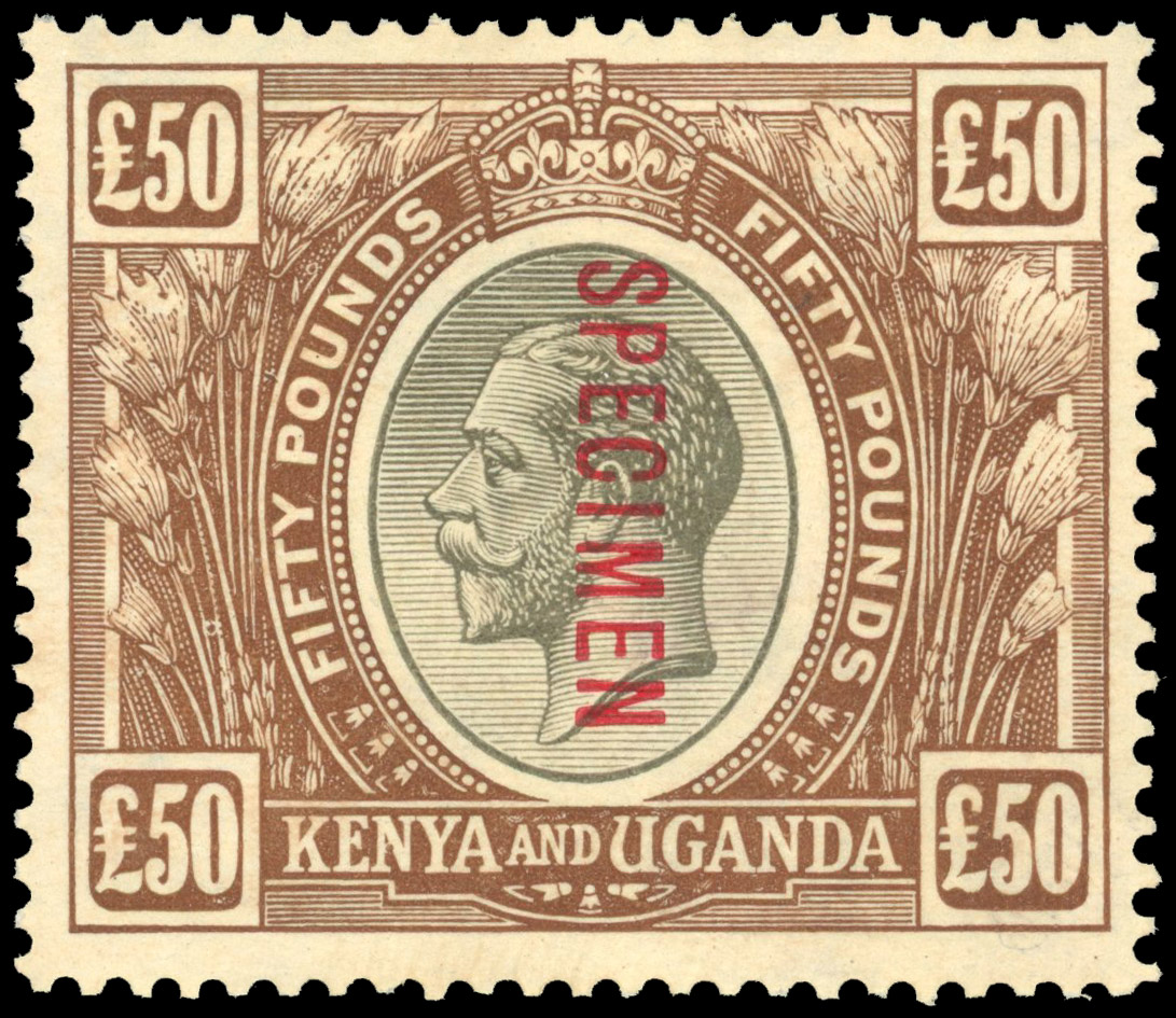 KUT 1922-27 £50 black and brown overprint Specimen