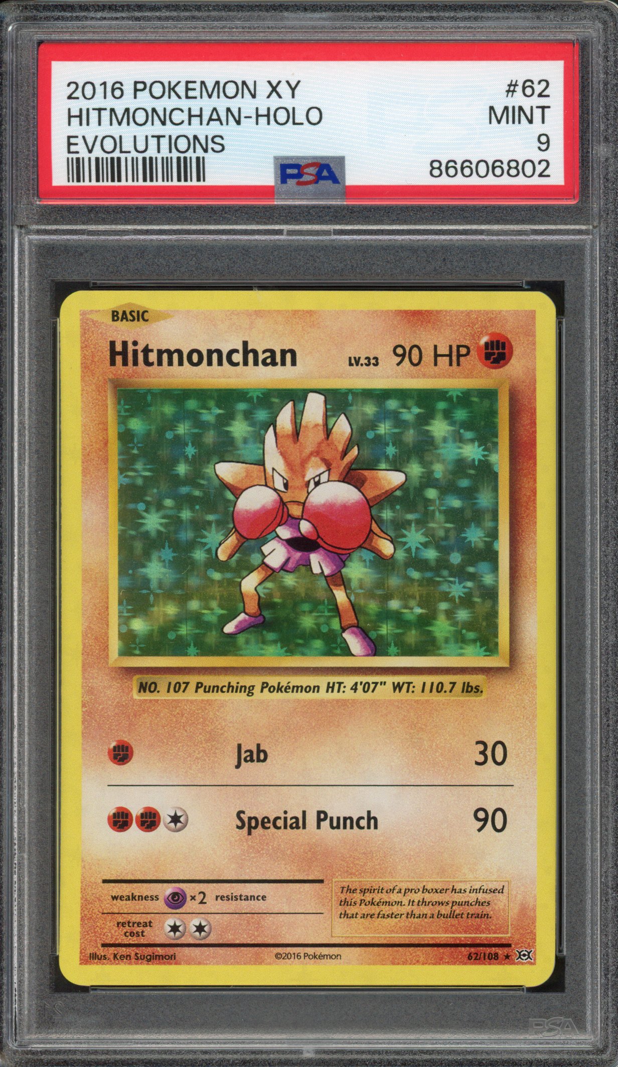 Pokémon TCG - PSA 9 Hitmonchan Holo - Evolutions 2016  