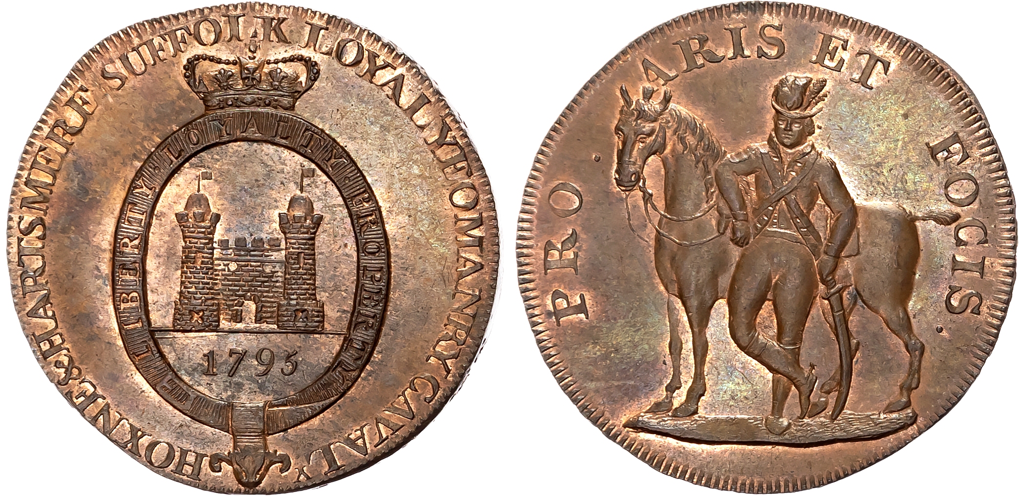 Suff.  Hoxne and Hartsmere , Thomas Tallant (member of the Suffolk Yeomanry Cavalry?) Halfpenny 1795, Dismounted dragoon …