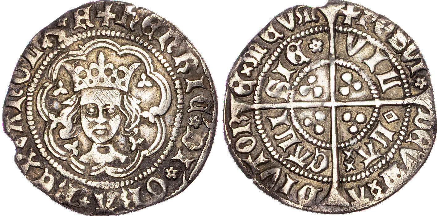 Henry VI (First reign, 1422-1461), AR Halfgroat, Calais Mint, Rosette-Mascle issue, struck 1427-1430.