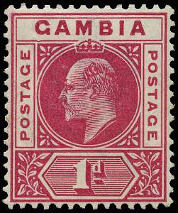GAMBIA SG 46a 1902-05 1d CARMINE DENTED FRAME LPOG