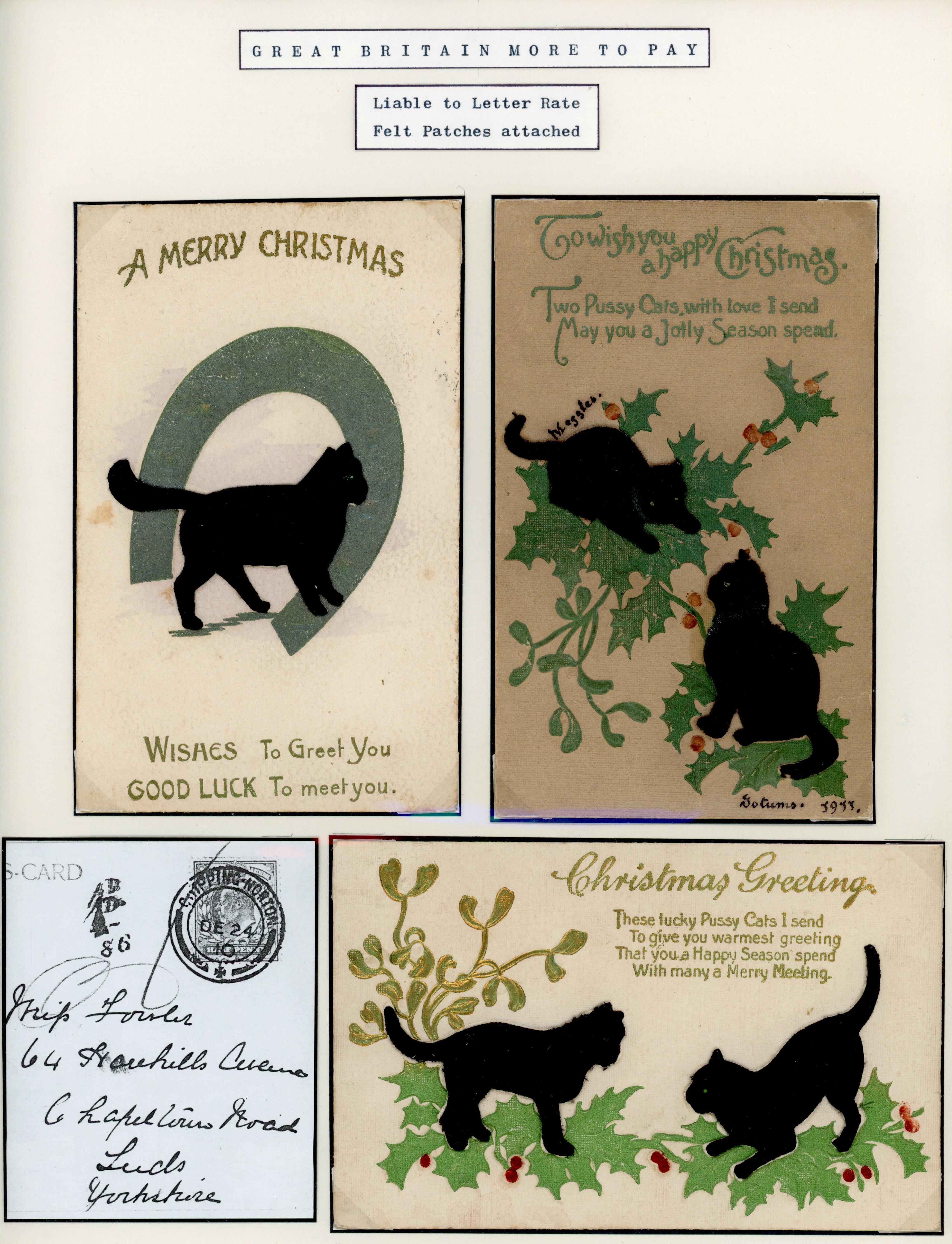 Great Britain 1910-11 group of postcards with felt cats attached