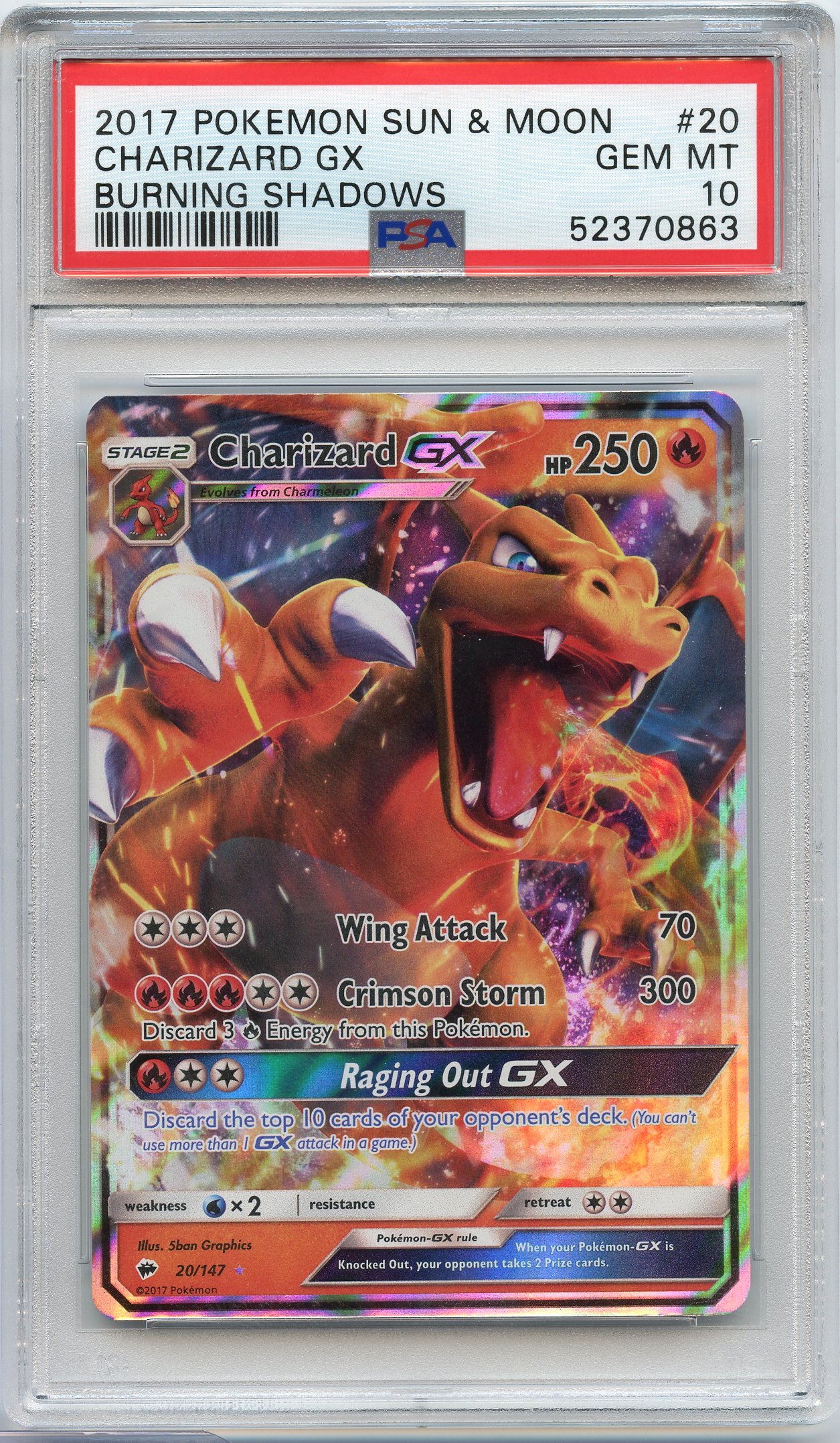 PSA 10 Charizard GX #20 Burning Shadows