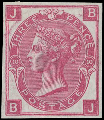 1873 3d Rose Pl.10. Very fine unused o.g. imperforate imprimatur lettered BJ. Scarce one of only 22 possible examples in…