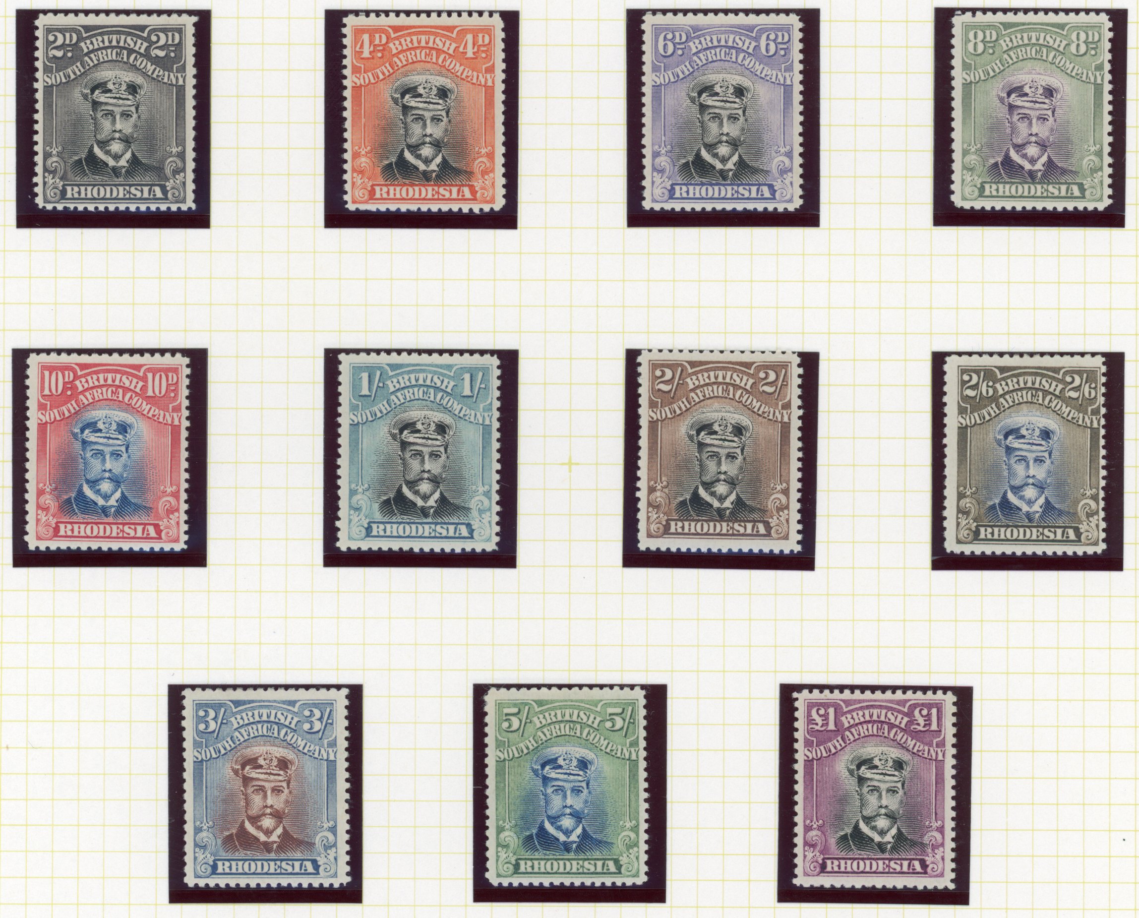 1922-24 ‘Admiral’ New printings on white paper, perf 15, 2d to £1, set of eleven
