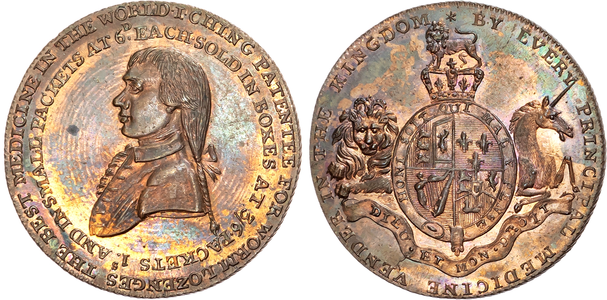 London – Cheapside , John Ching (quack doctor and medicine seller) Halfpenny undated, His bust left with double legend r …