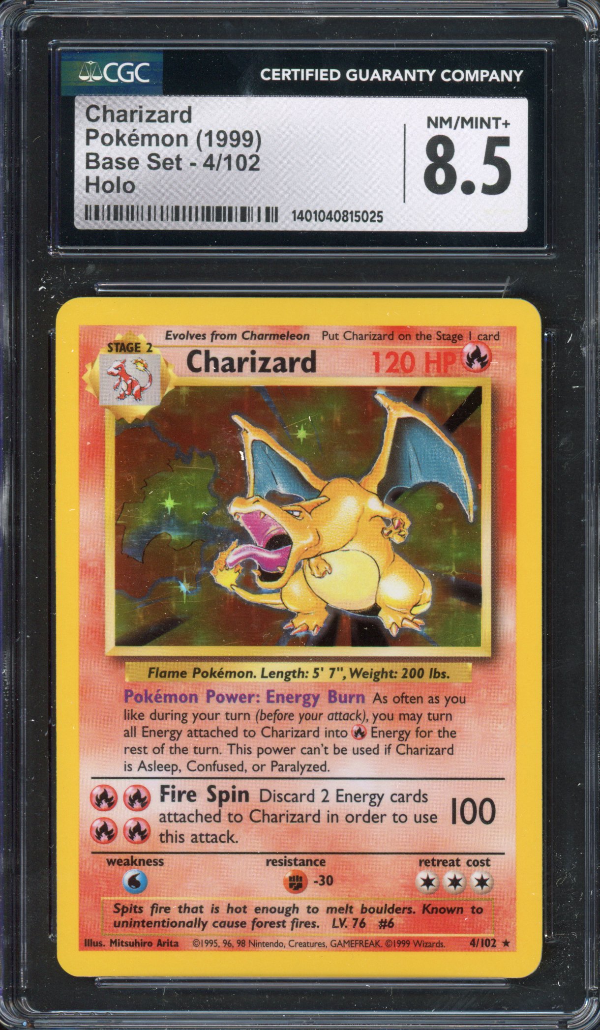 Pokémon TCG - CGC 8.5 NM/MINT+ Charizard 1999 Base Set - Unlimited 4/102 Holo