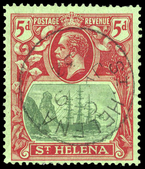 1927 5d green and carmine-red on green showing variety R.2/1 broken mainmast, 1927 5d green and carmine variety R.2/1 broken