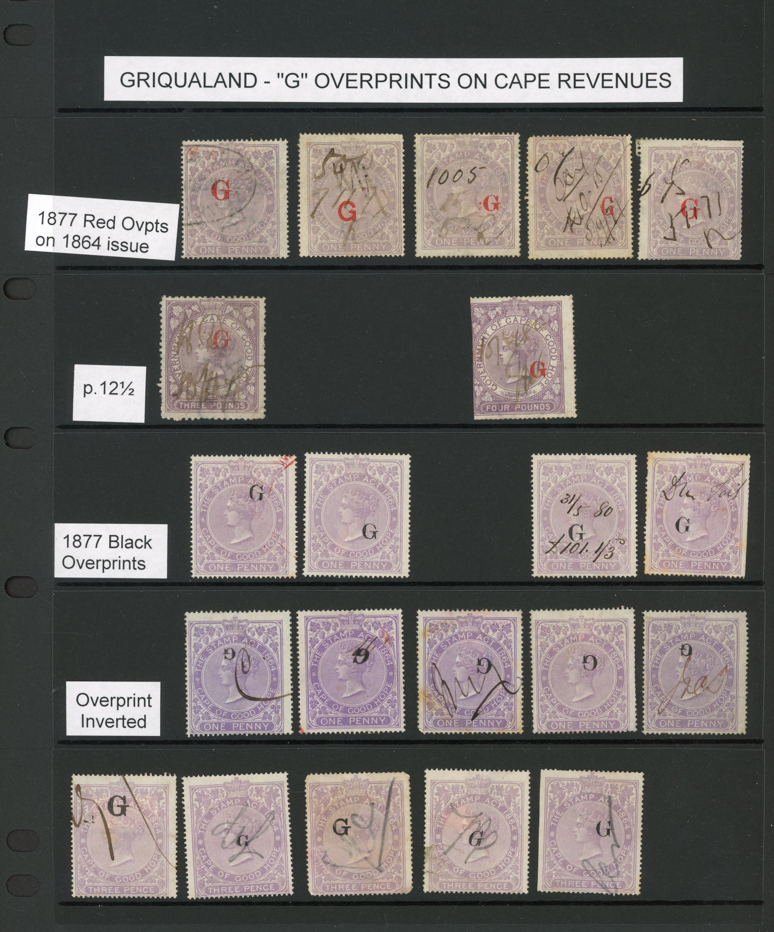 Griqualand Revenues 1877 'G' overprints on Cape of Good Hope