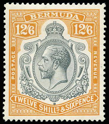 BERMUDA SG 93 1924-32 12s6d GREY AND ORANGE SCRIPT WMK LPOG
