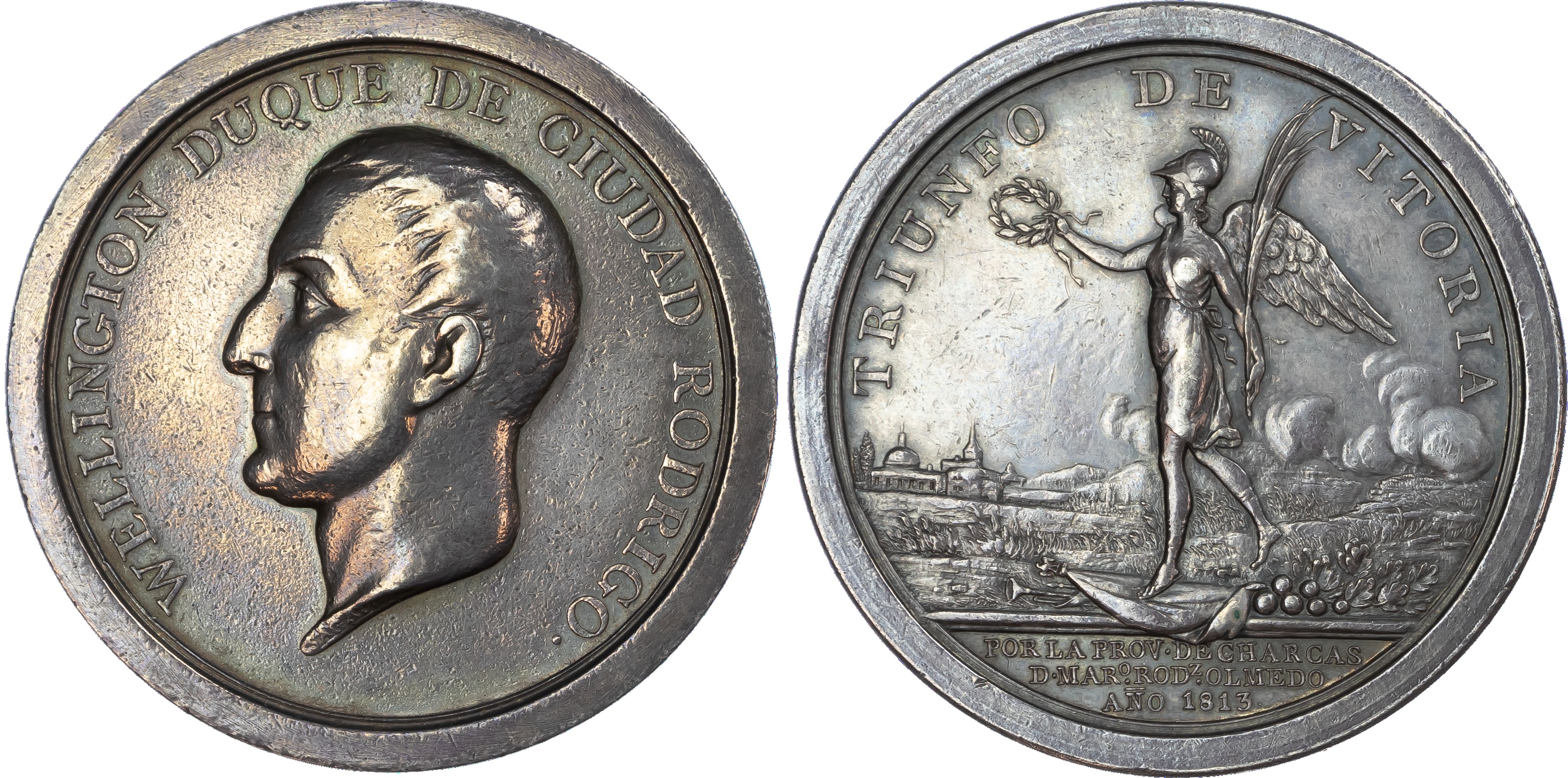 Duke of Wellington, Battle of Vittoria, silver medal (45mm/43.71gm) 1813 by F. Sagau.
