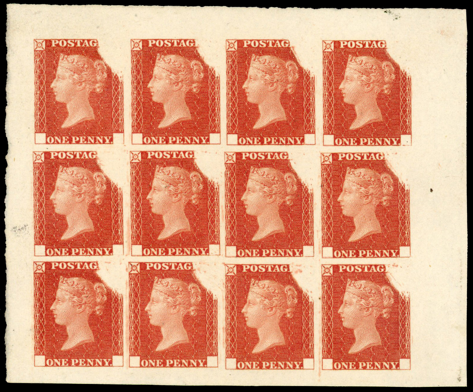 1840 1d Rainbow Trials (State 1) Sheet of twelve 