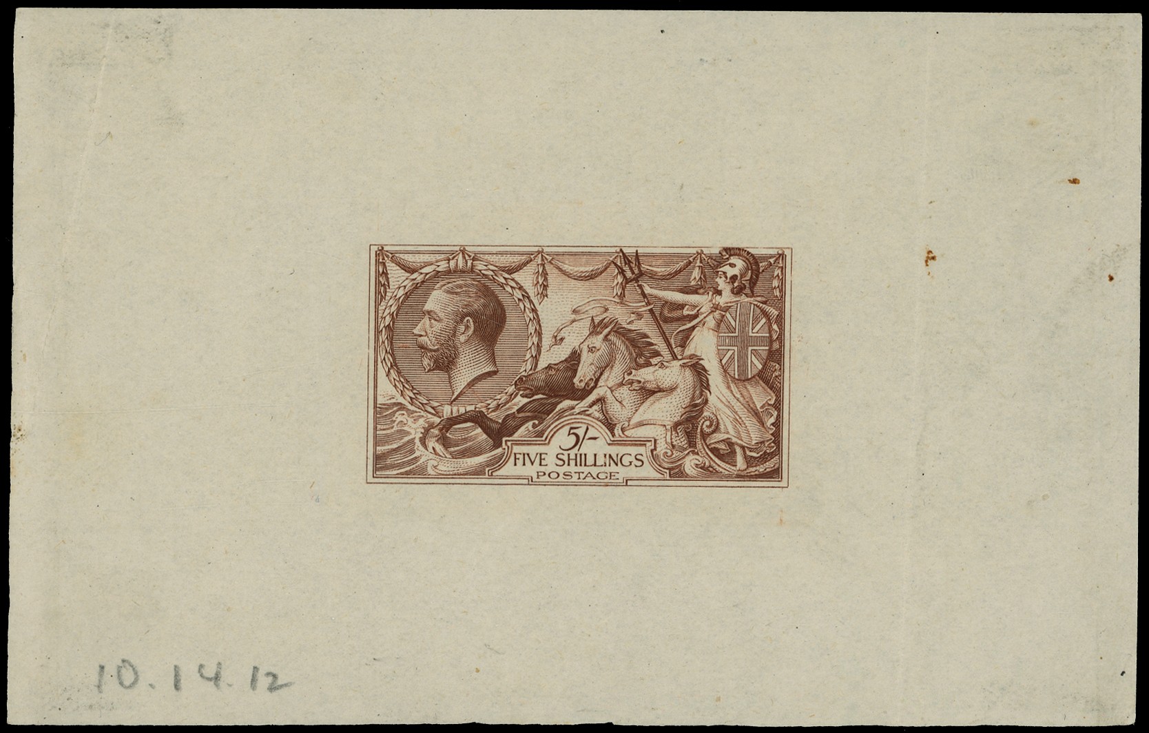 1913 Seahorse 5/- Die Proof State B, in red-brown on thin wove paper