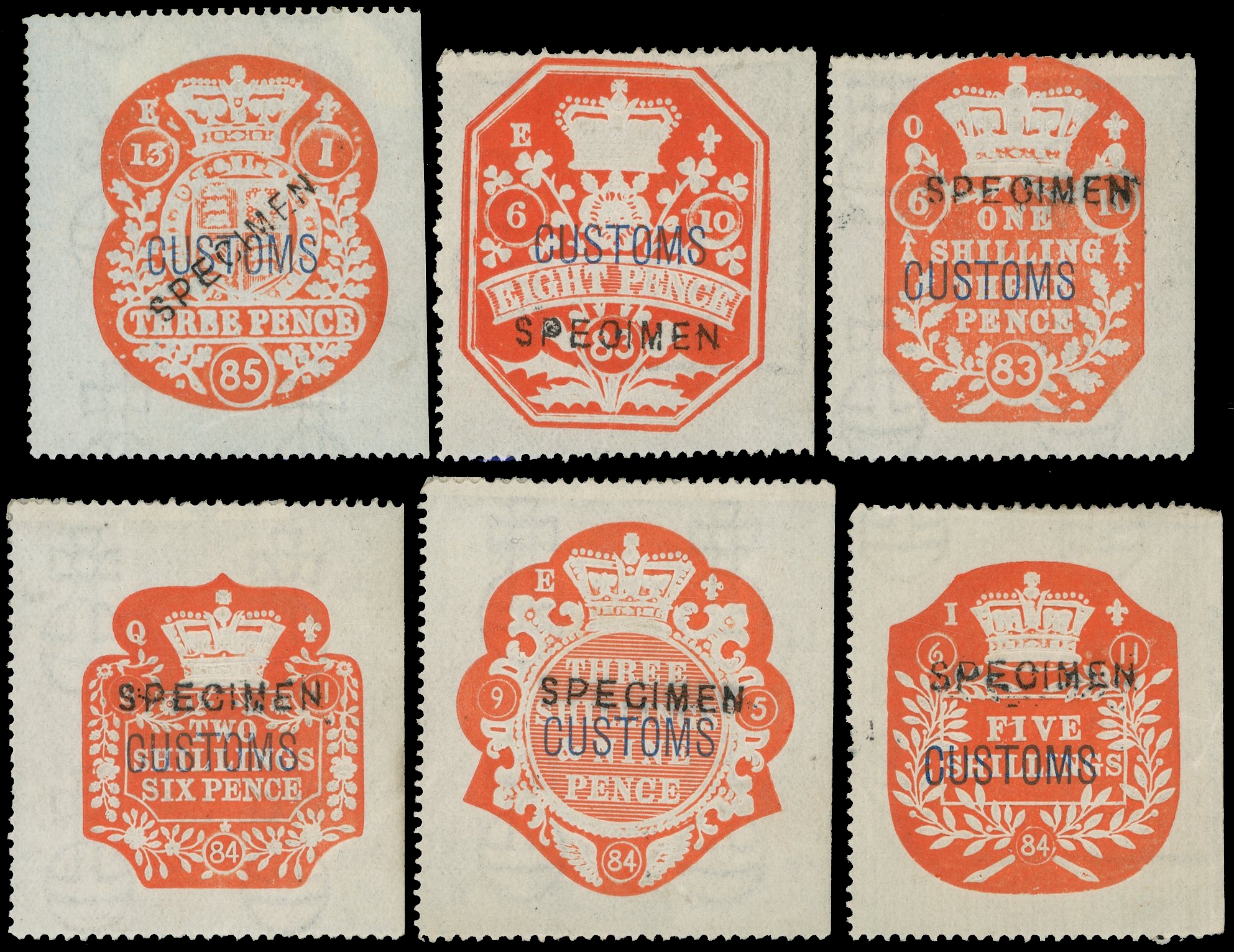 GB Customs: 1882 set of 6,  ‘SPECIMEN’ type 11