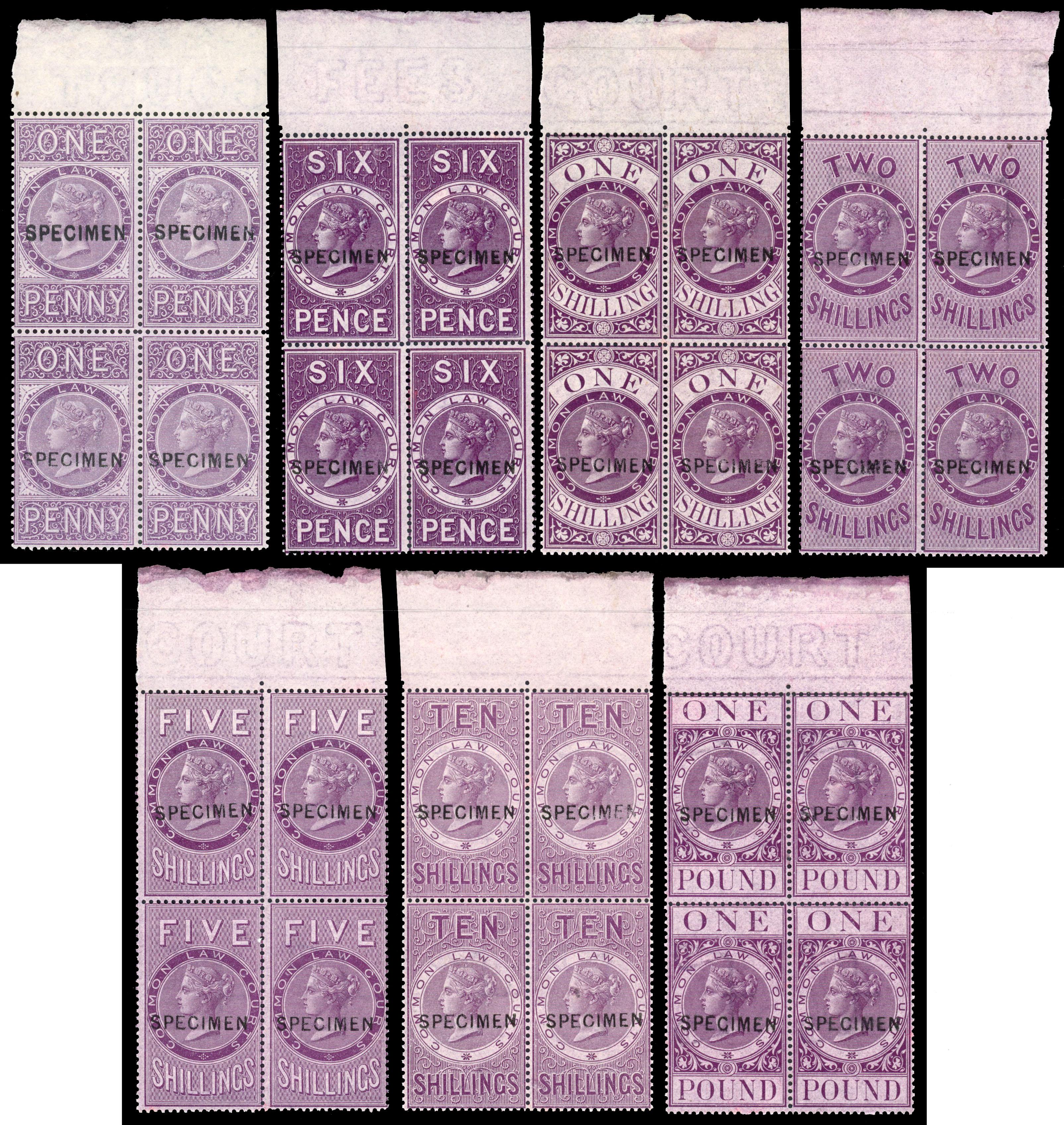 GB Common Law Courts SPECIMEN set in blocks of 4 1865