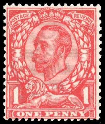 1912 Downey Head, 1d aniline scarlet with no cross on crown