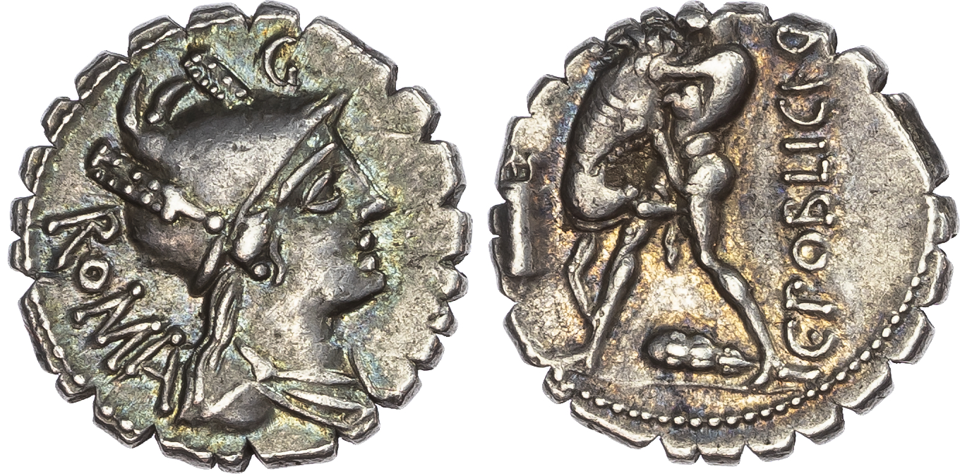 C. Poblicius Q. f. (80 BC) AR Denarius Serratus, Rome, 3.95g. 