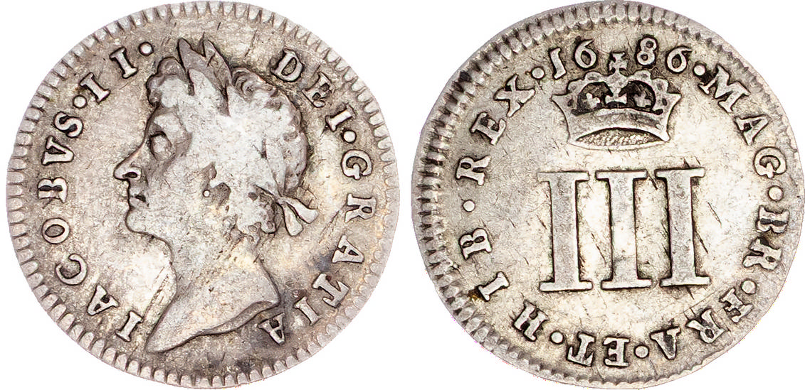 James II (1685-1688), AR Maundy Threepence, 1686, and Twopence, 1687 [2].