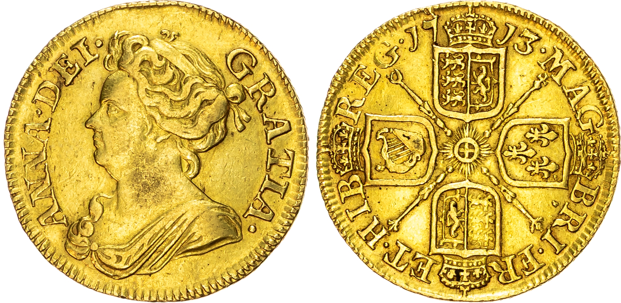 Anne (1702-14), Guinea, 1713 - overstruck date