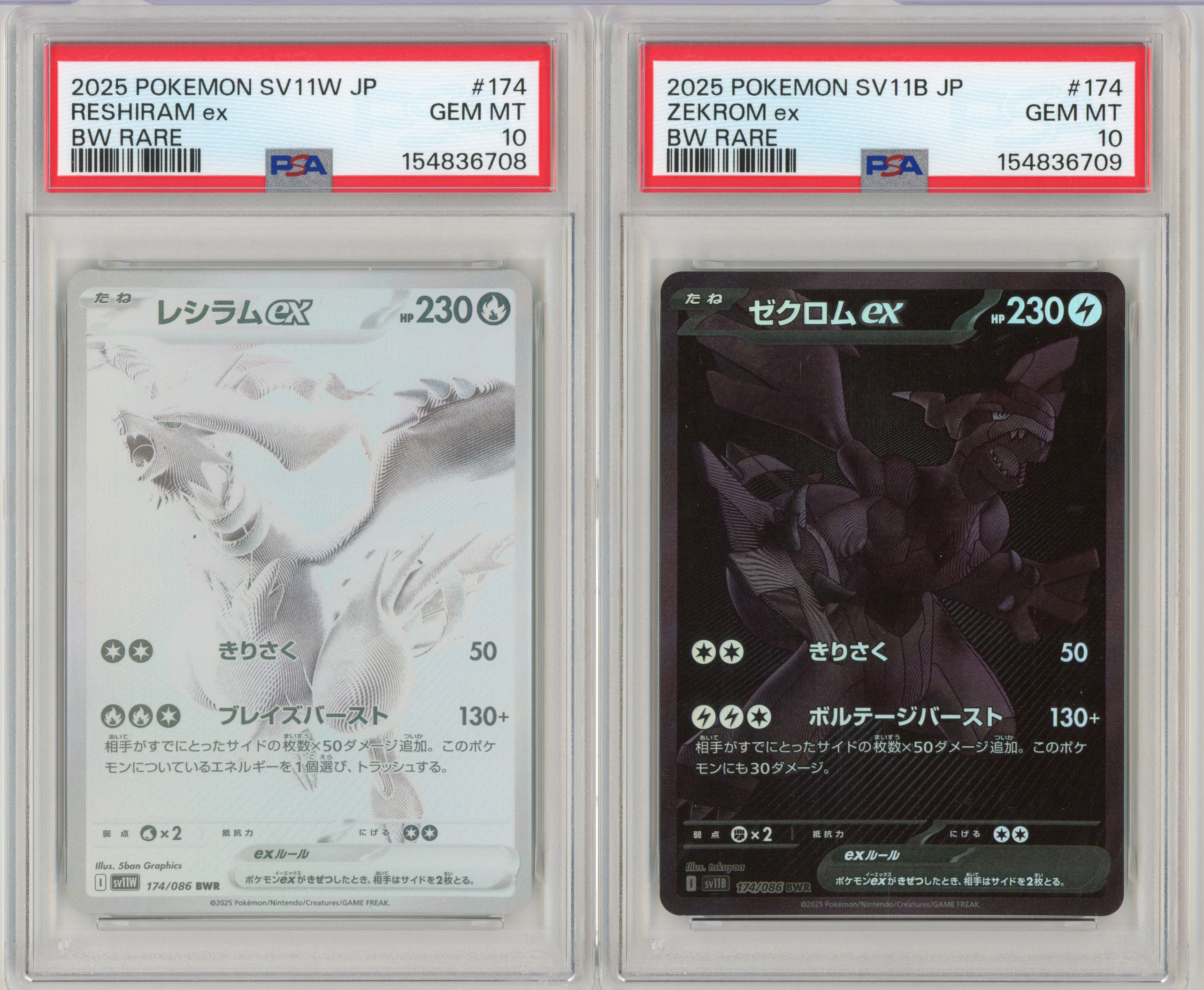 PSA 10 Reshiram ex #174 // Zekrom ex #174 2025 (SV11W/SV11B) - Sequential Certs