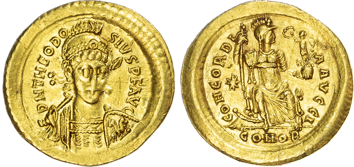 Theodosius II (AD 402‑450) AV Solidus, Constantinople, 4.49g.