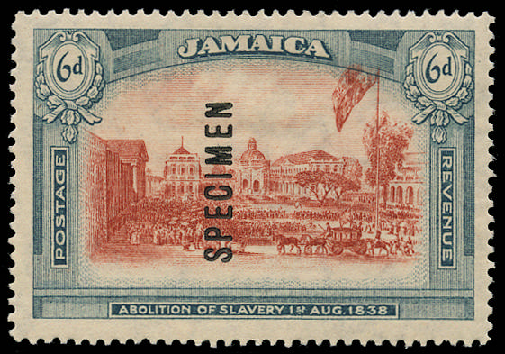 Jamaica 1921 Specimen unissued 6d Abolition of Slavery watermark Multiple Crown CA, SG 90s