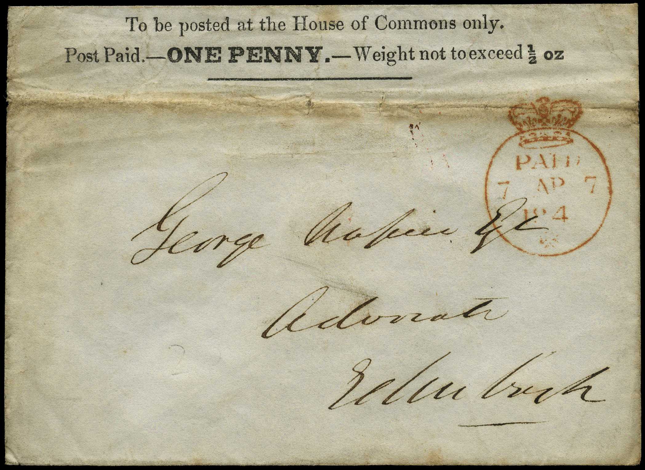 PARLIAMENTARY: 1840 1d 'House of Commons'...