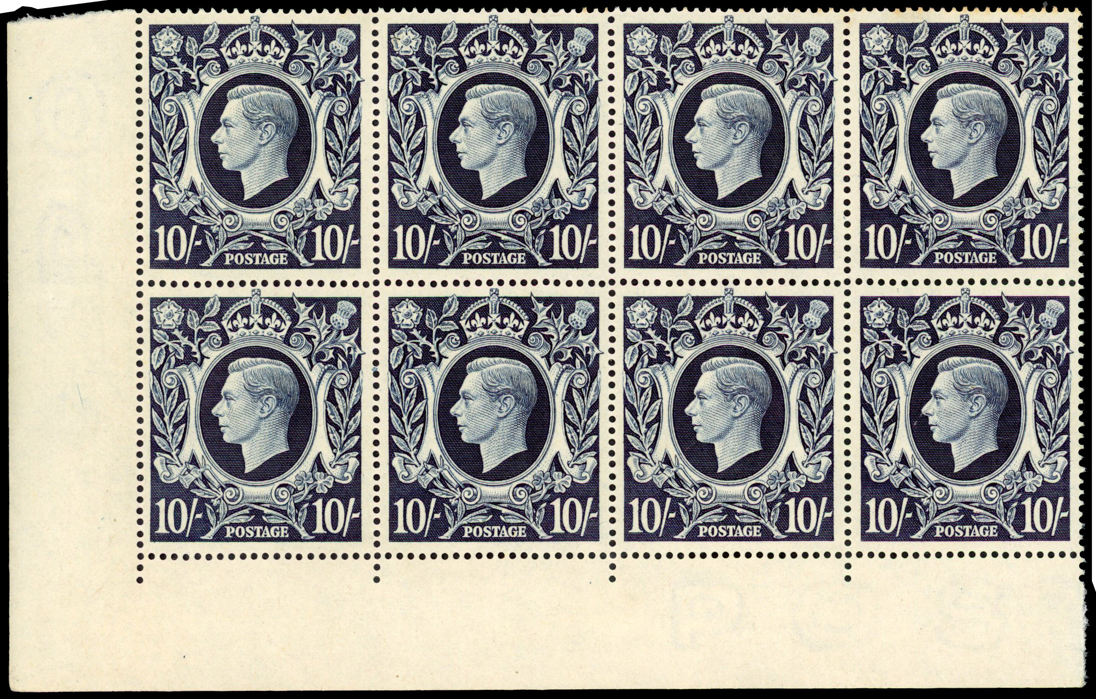 GB SG 478 1939 10s dark blue block mint