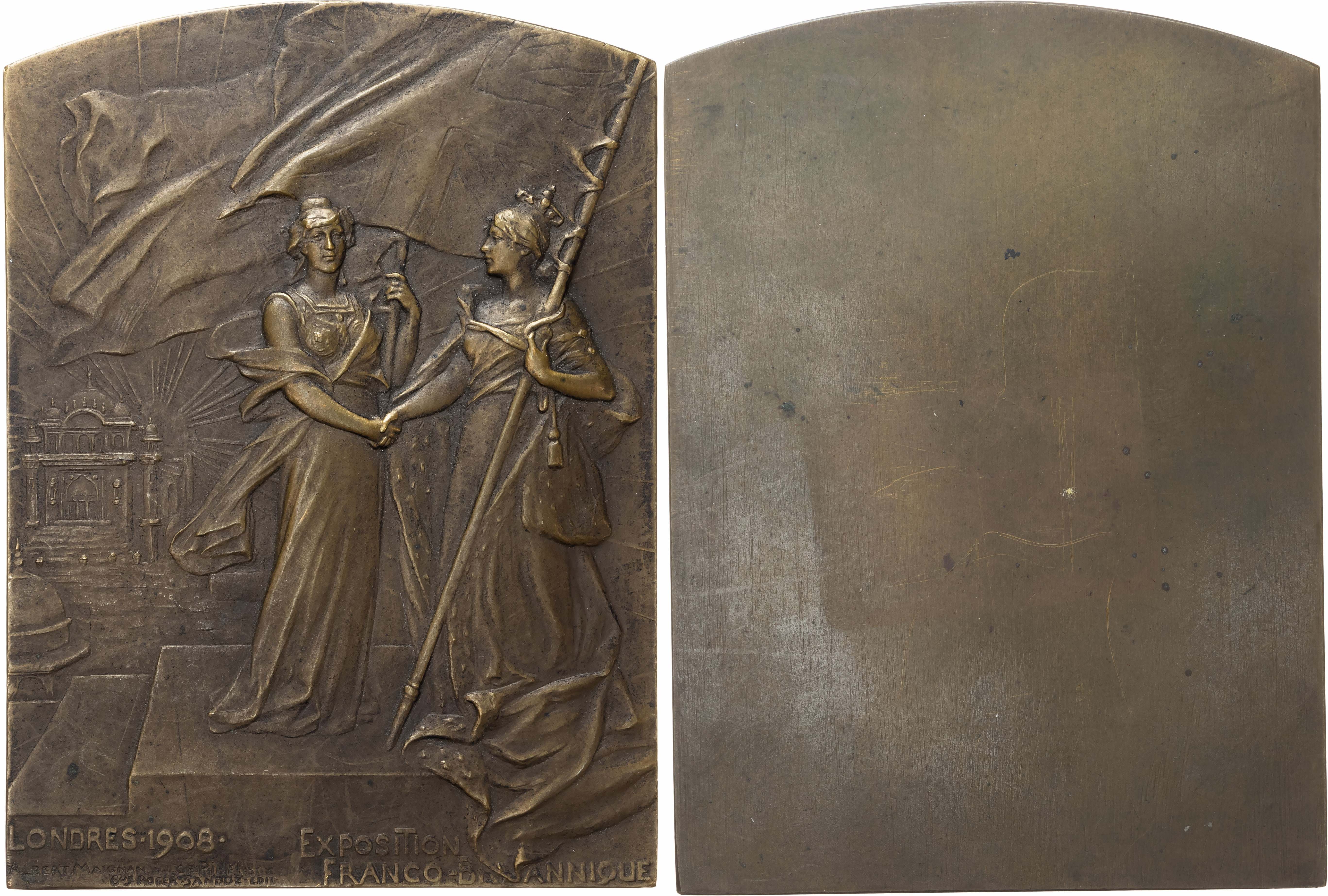 France, Franco-British Exhibition in London, uniface copper plaque (100x74mm/228gm) by Maignan and Pillet.