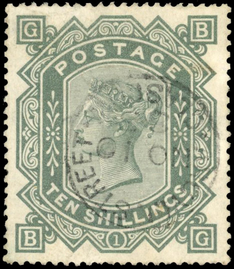 GB SG 135 1867-83 10s grey-green with neat Glasgow cds